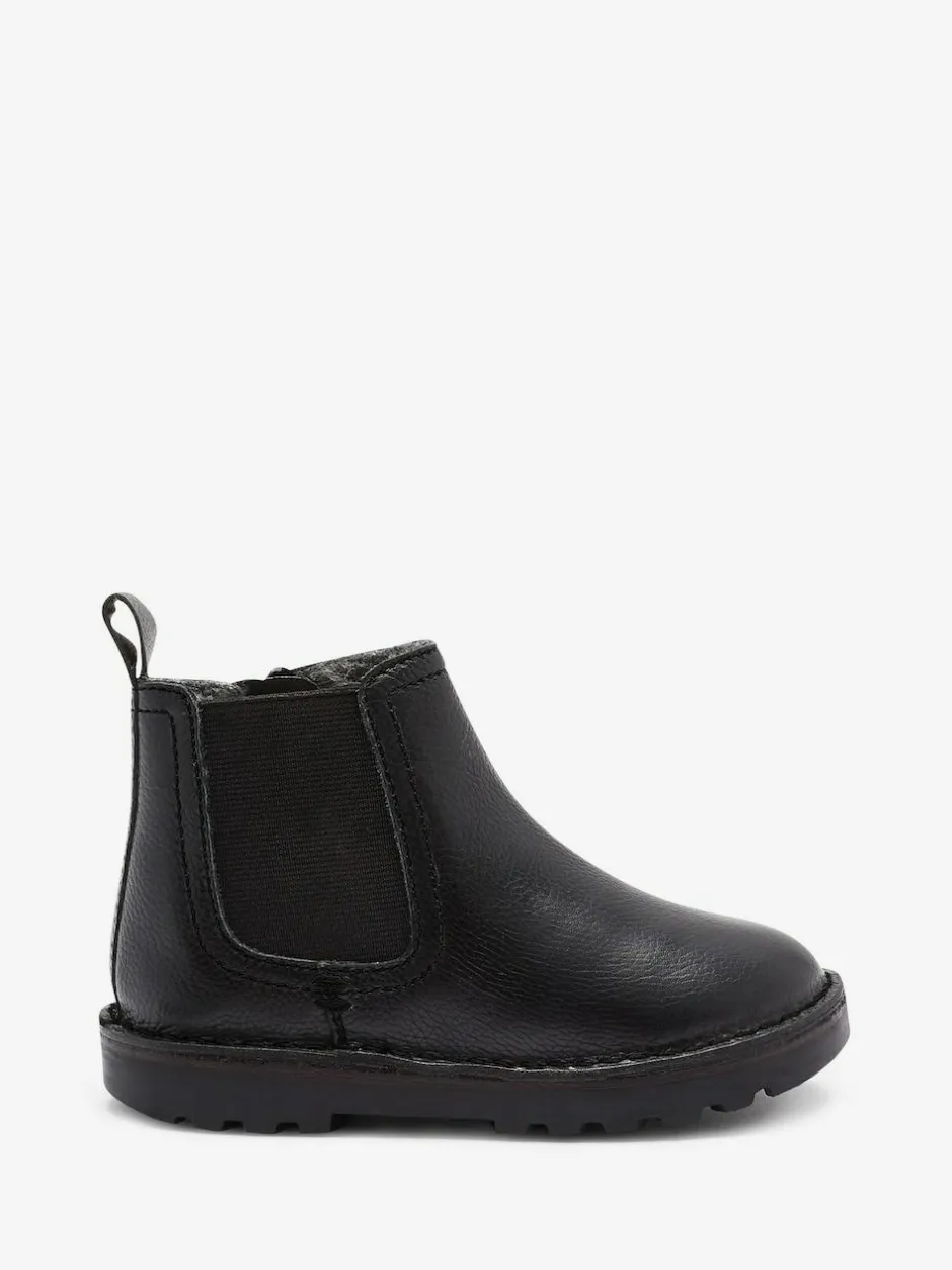 Next Standard Fit (F) Warm Lined Leather Chelsea Boots Black Clearance