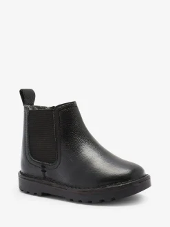 Next Standard Fit (F) Warm Lined Leather Chelsea Boots Black Clearance