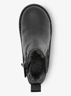 Next Standard Fit (F) Warm Lined Leather Chelsea Boots Black Clearance