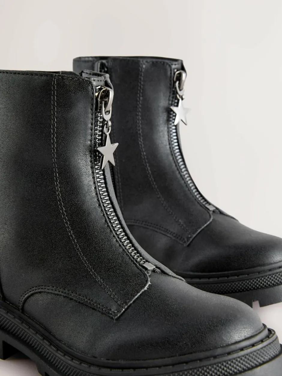 Next Standard Fit (F) Zip Front Ankle Boots Black Discount