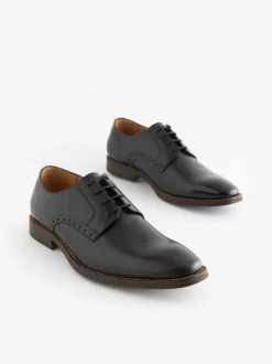 Next Standard Fit Leather Contrast Sole Derby Shoes Black Discount