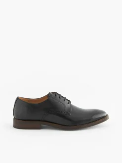 Next Standard Fit Leather Contrast Sole Derby Shoes Black Discount