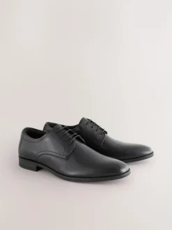 Next Standard Fit Leather Plain Derby Shoes Black Sale