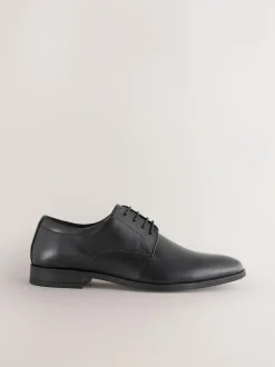 Next Standard Fit Leather Plain Derby Shoes Black Sale