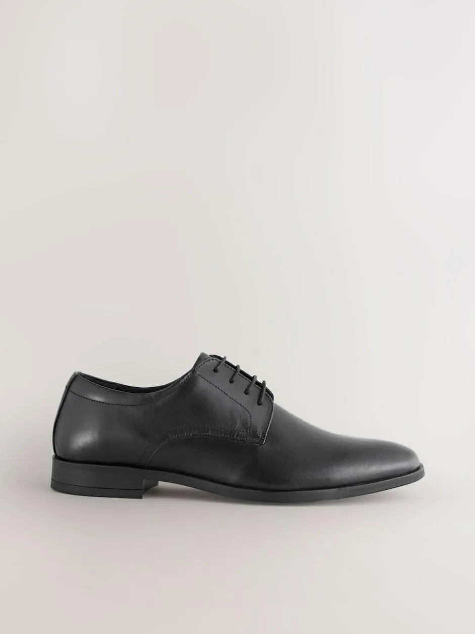 Next Standard Fit Leather Plain Derby Shoes Black Sale
