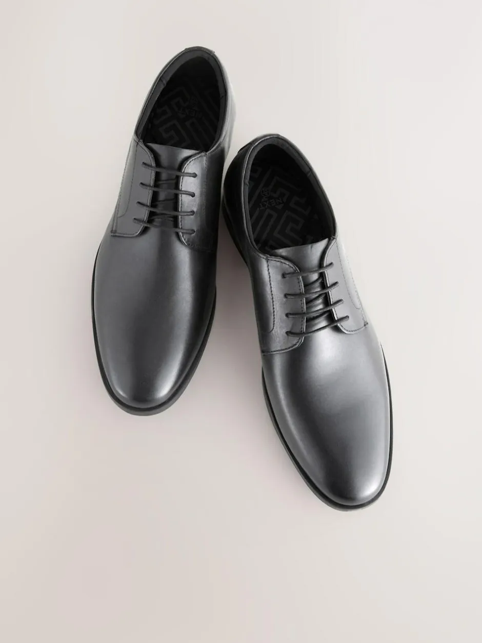 Next Standard Fit Leather Plain Derby Shoes Black Sale