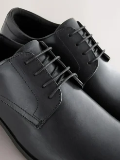 Next Standard Fit Leather Plain Derby Shoes Black Sale