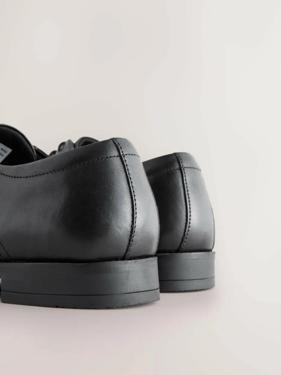 Next Standard Fit Leather Plain Derby Shoes Black Sale