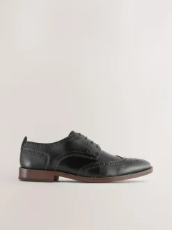 Next Standard Fit Leather Contrast Sole Brogue Shoes Black Clearance