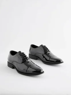 Next Black Standard Fit Patent Oxford Toe Cap Shoes Outlet