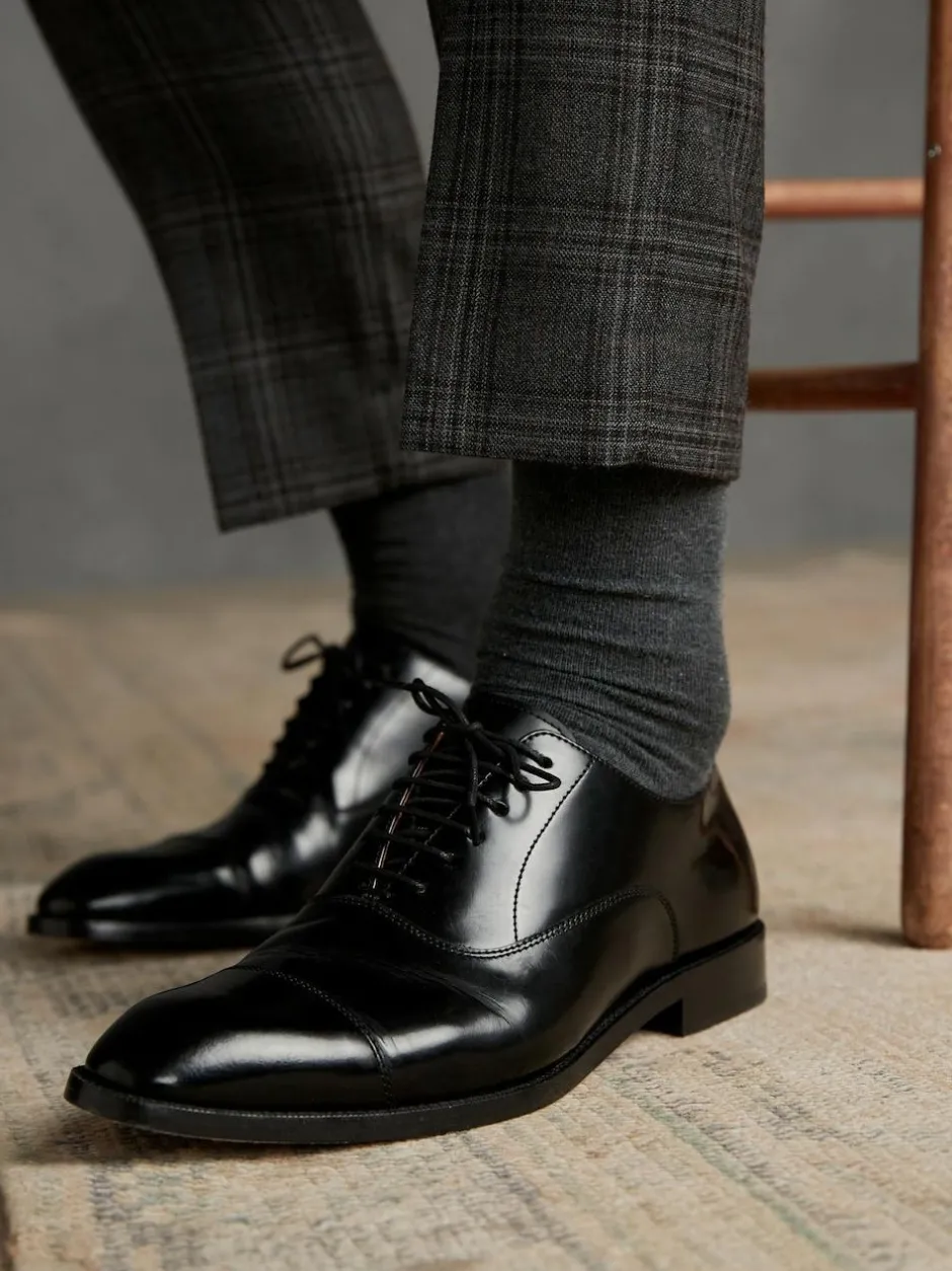 Next Standard Fit Signature Leather Sole Oxford Toe Cap Shoes Black Sale