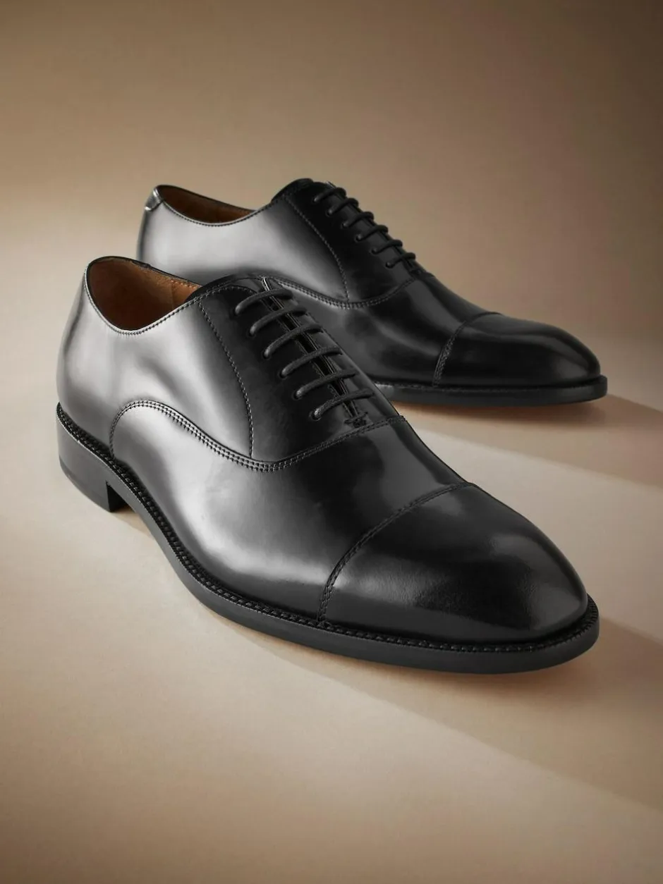 Next Standard Fit Signature Leather Sole Oxford Toe Cap Shoes Black Sale