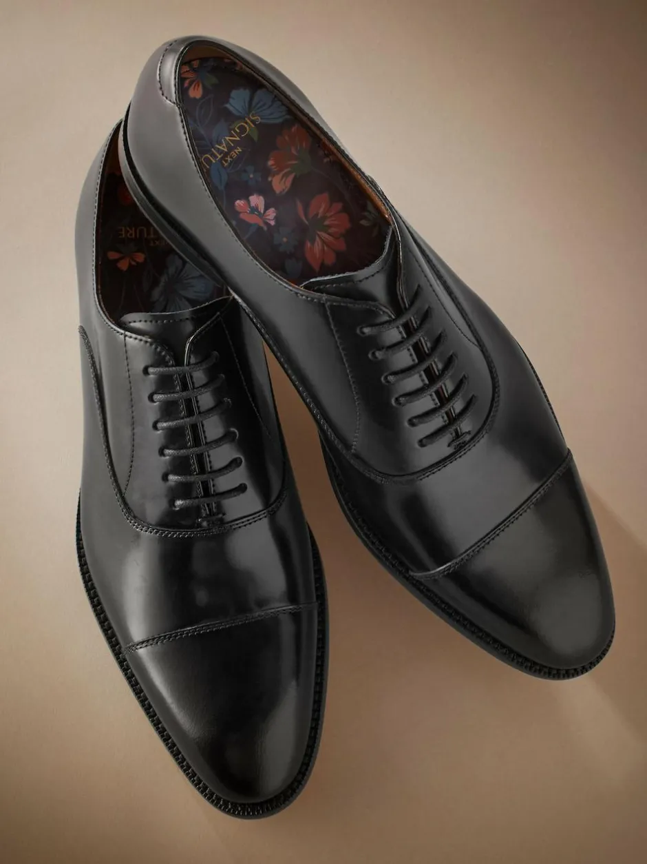 Next Standard Fit Signature Leather Sole Oxford Toe Cap Shoes Black Sale