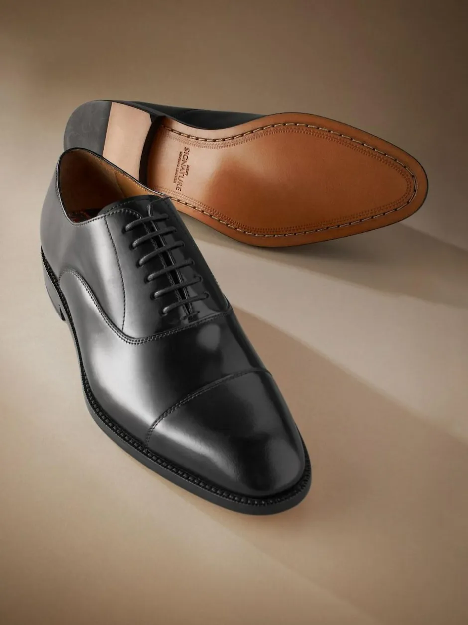 Next Standard Fit Signature Leather Sole Oxford Toe Cap Shoes Black Sale