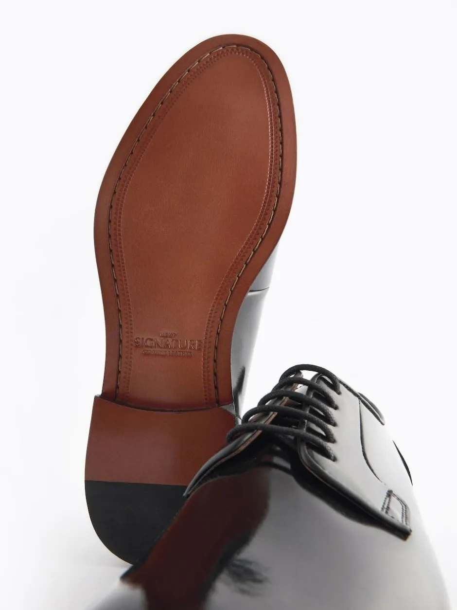 Next Standard Fit Signature Leather Sole Derby Shoes Black Sale