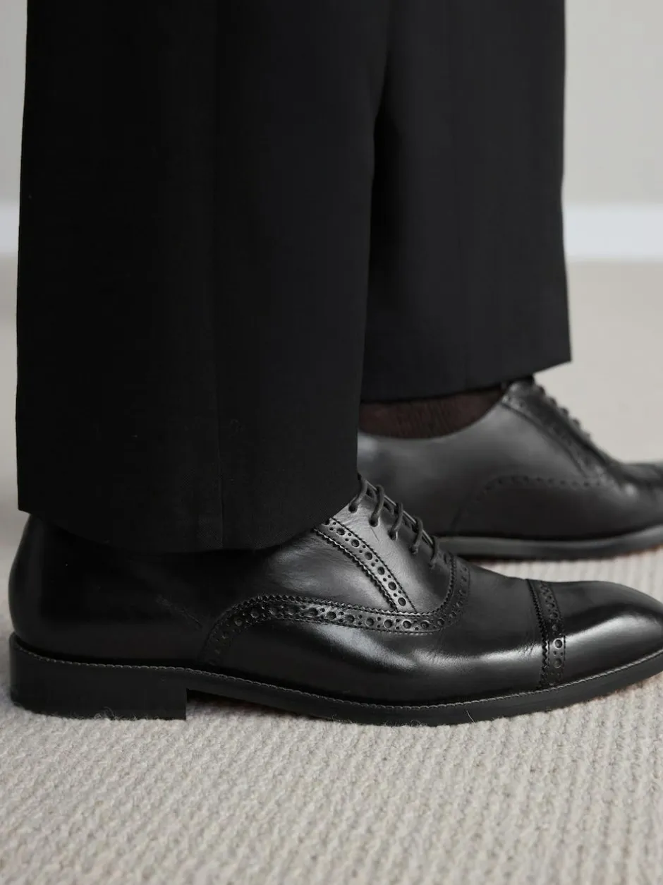 Next Standard Fit Signature Italian Leather Wingcap Brogue Shoes Black New