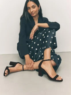 Next Black Standard/Wide Fit Block Heel Sandals Discount