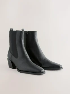 Next Standard/Wide Fit Chelsea Style Western Cowboy Boots Black Clearance