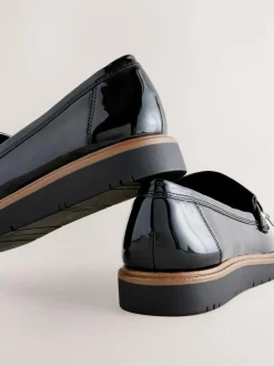 Next Standard/Wide Fit Chunky Patent Tassel Detail Loafers Black Outlet