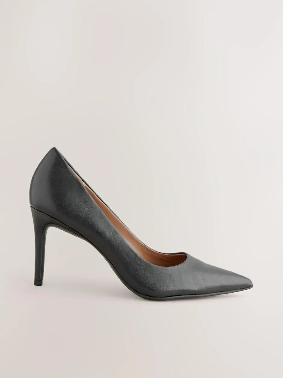 Next Black Standard/Wide Fit Leather Mid Court Shoes Clearance