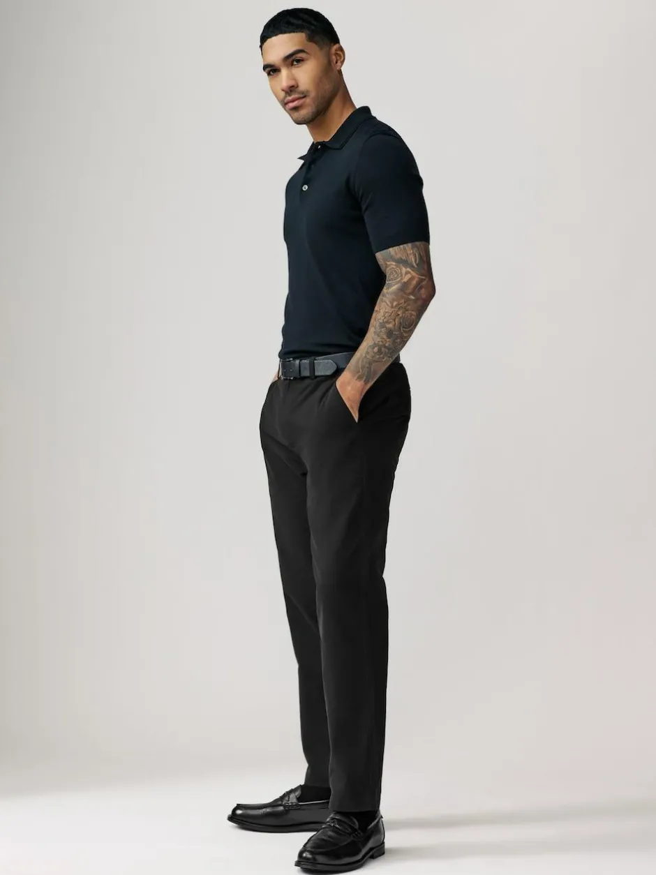 Next Straight Fit Belted Soft Touch Chino Trousers Black Discount