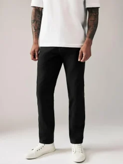 Next Black Straight Fit Stretch Chinos Trousers