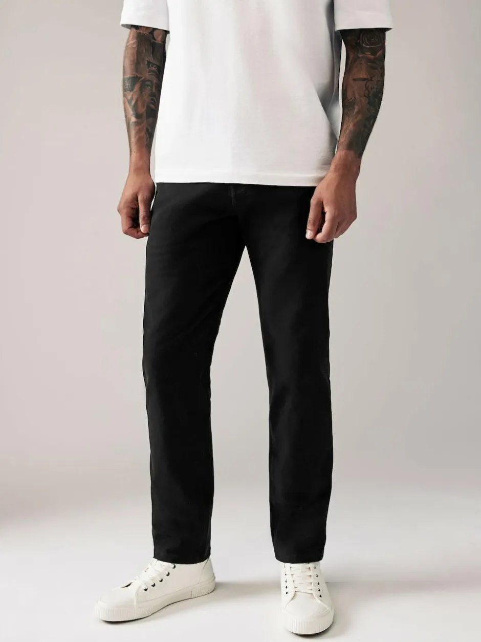 Next Black Straight Fit Stretch Chinos Trousers