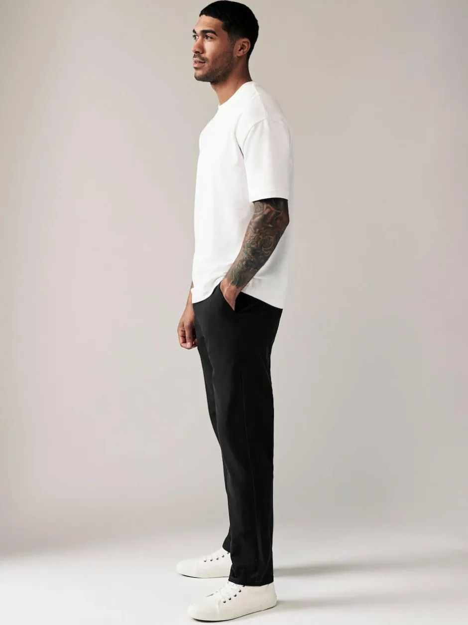 Next Black Straight Fit Stretch Chinos Trousers