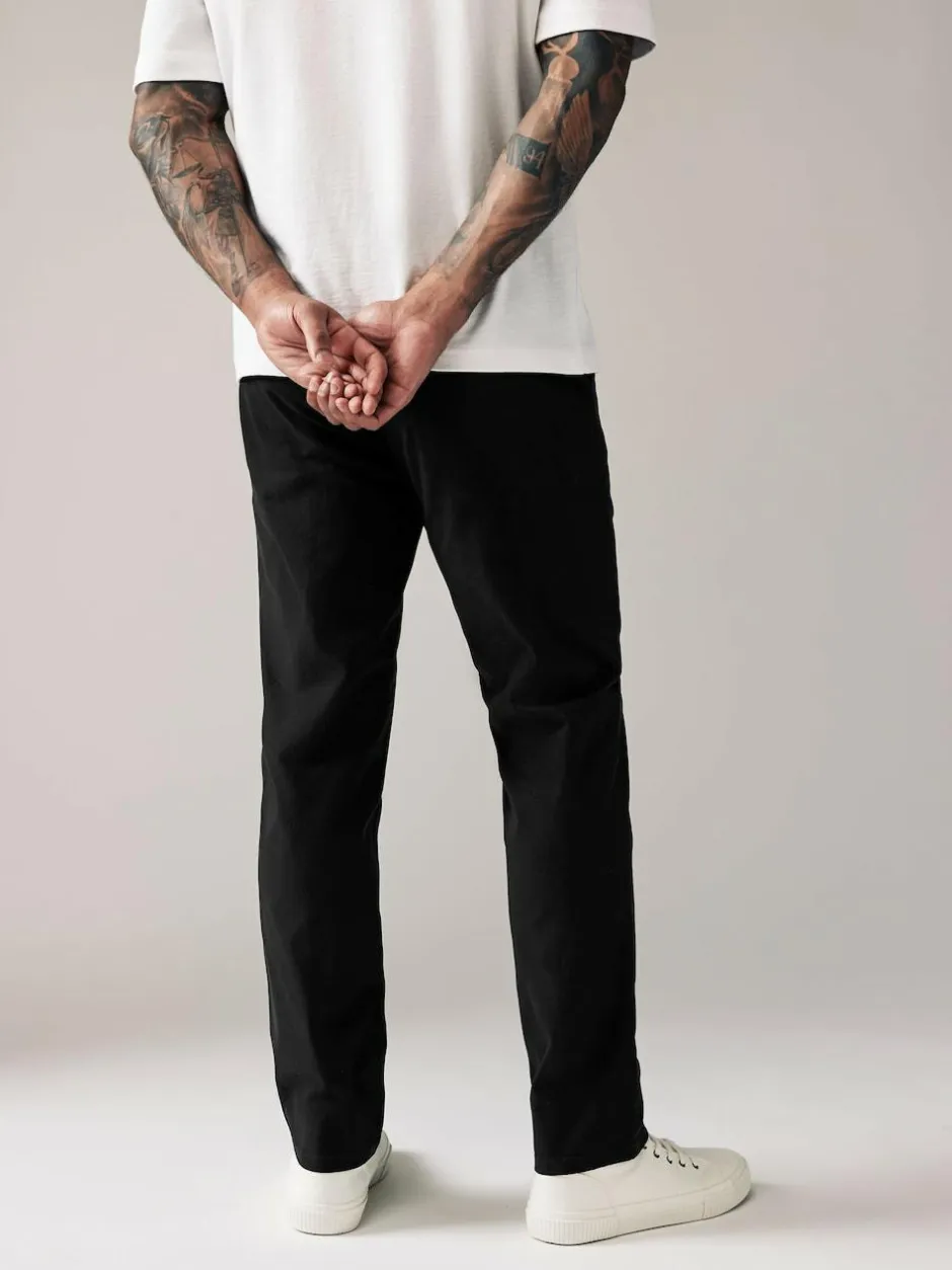 Next Black Straight Fit Stretch Chinos Trousers