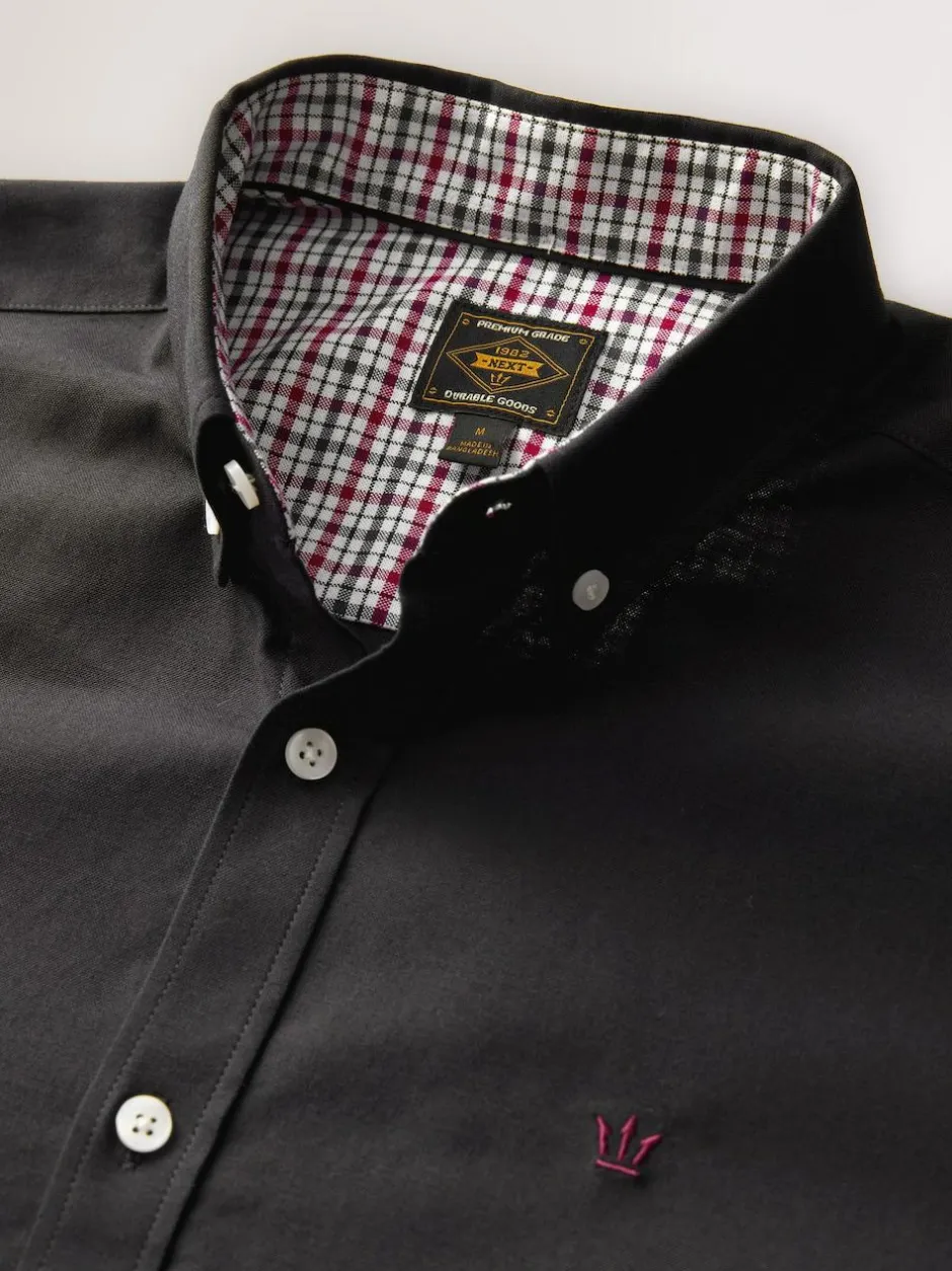 Next Black Stretch Oxford Long Sleeve Shirt New