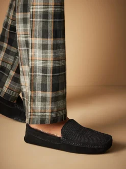 Next Suede Faux Fur Lined Moccasin Slippers Black Discount