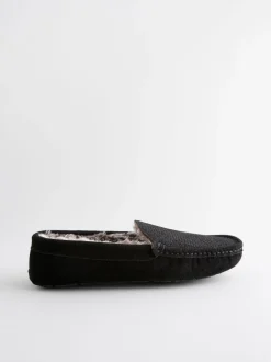 Next Suede Faux Fur Lined Moccasin Slippers Black Discount