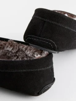 Next Suede Faux Fur Lined Moccasin Slippers Black Discount