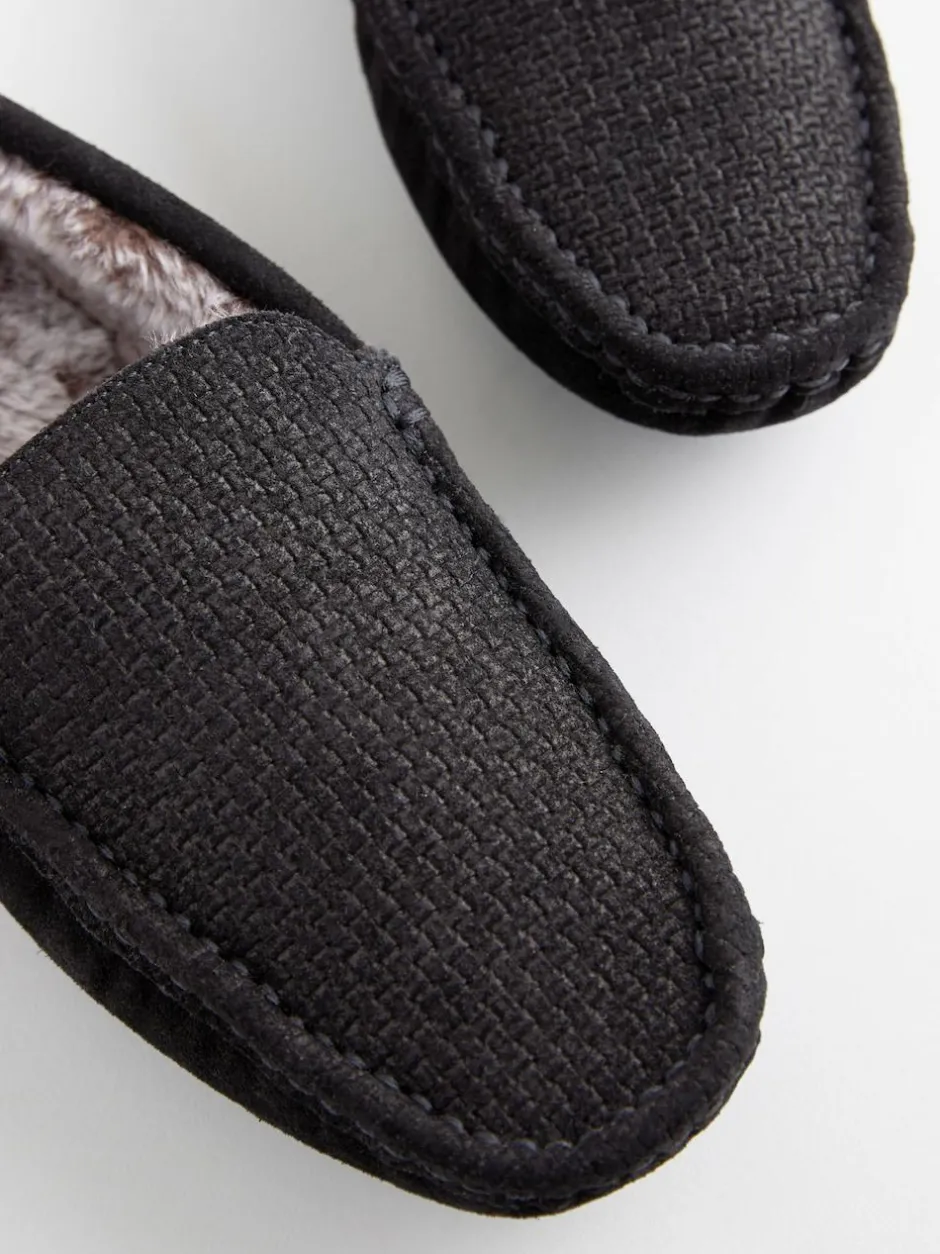Next Suede Faux Fur Lined Moccasin Slippers Black Discount