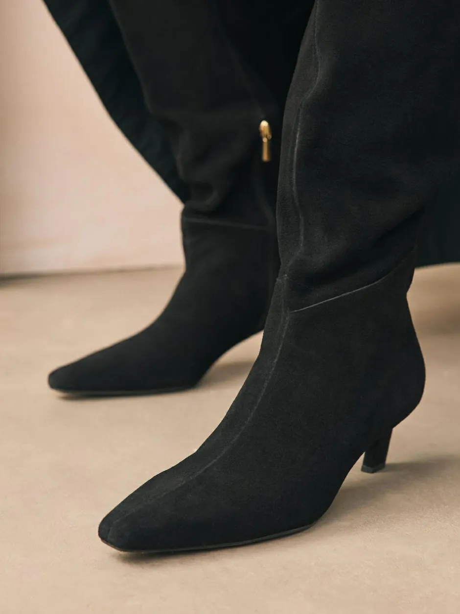 Next Forever Comfort® Knee High Chisel Toe Heeled Boots Black Suede Discount