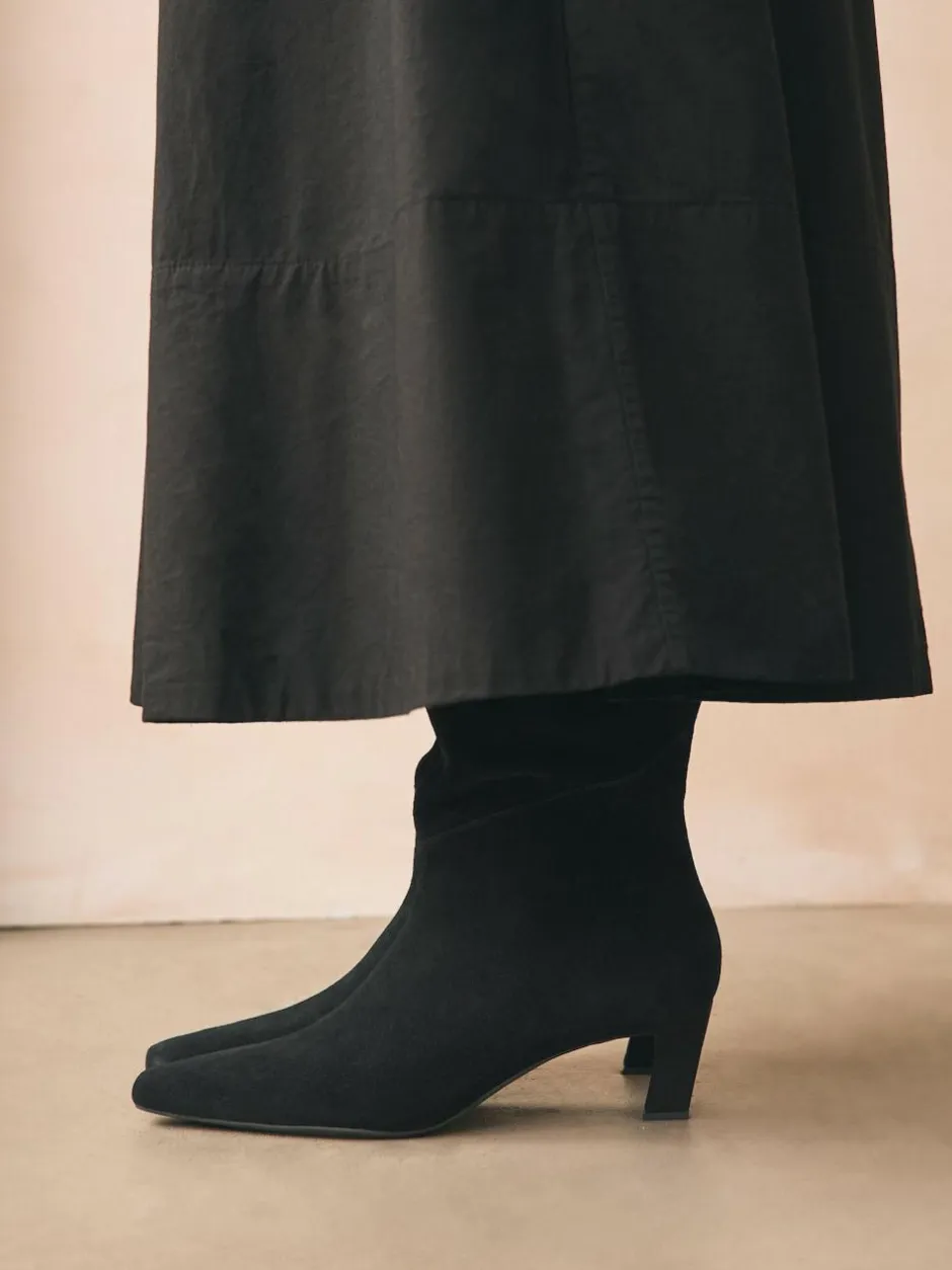 Next Forever Comfort® Knee High Chisel Toe Heeled Boots Black Suede Discount