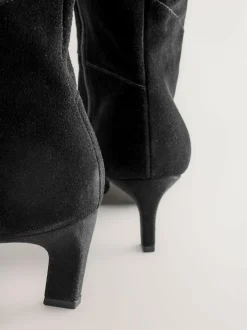Next Forever Comfort® Knee High Chisel Toe Heeled Boots Black Suede Discount