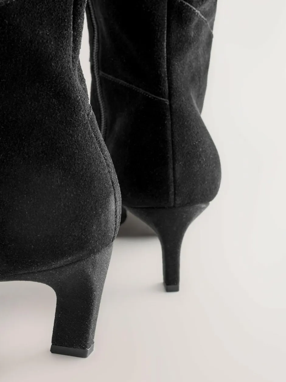 Next Forever Comfort® Knee High Chisel Toe Heeled Boots Black Suede Discount