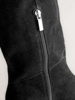Next Forever Comfort® Knee High Chisel Toe Heeled Boots Black Suede Discount