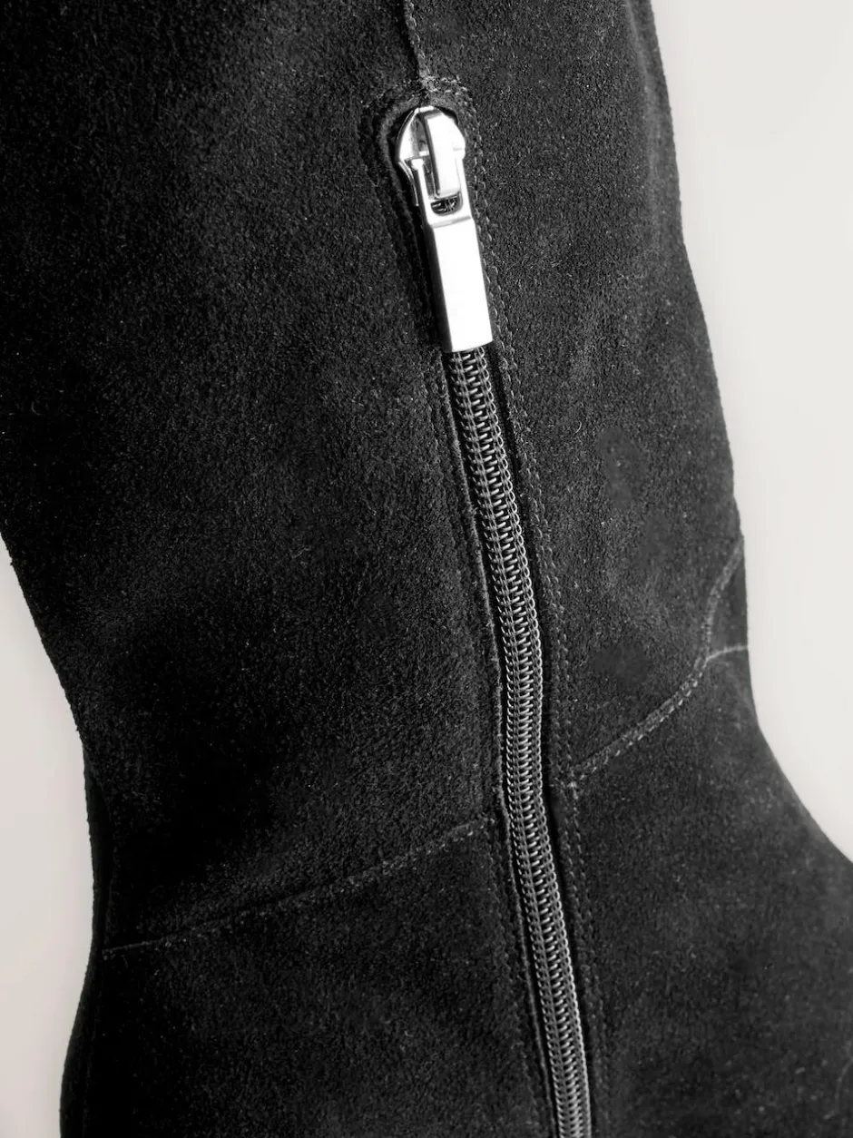 Next Forever Comfort® Knee High Chisel Toe Heeled Boots Black Suede Discount