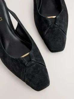 Next Leather Cutout Hardware Detail Slingback Heels Black Suede Clearance