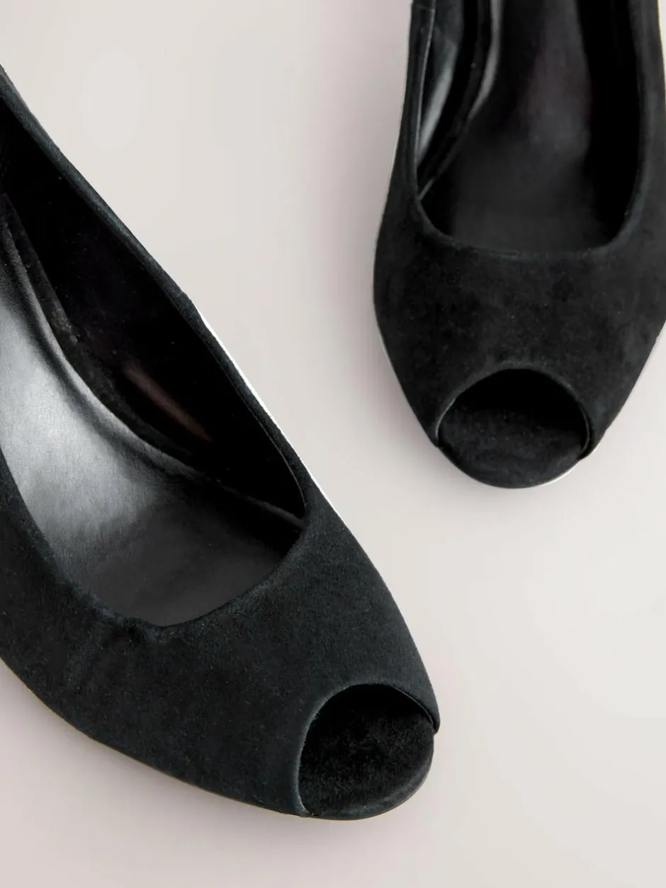 Next Premium Leather Peep Toe Heels Black Suede Outlet