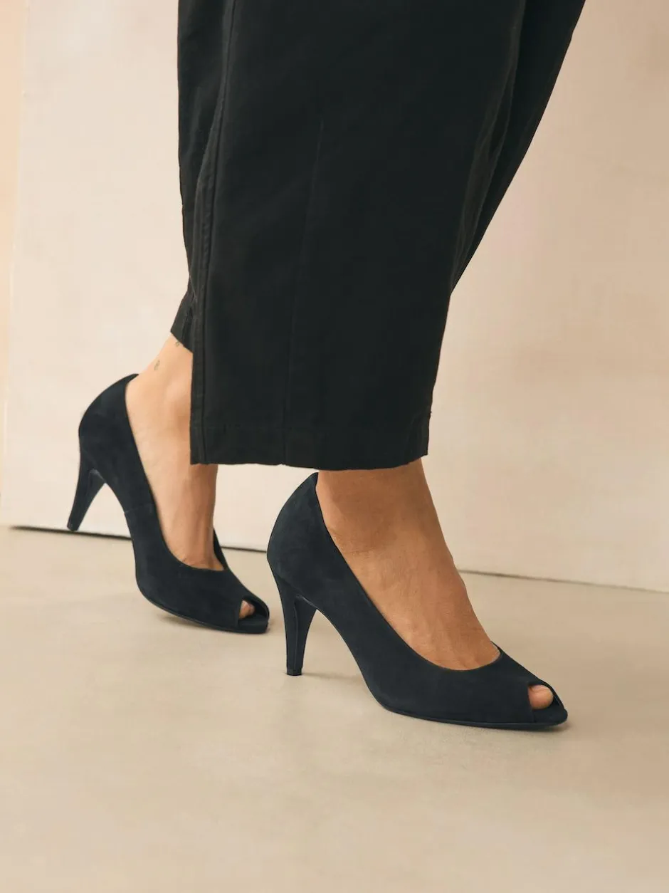 Next Premium Leather Peep Toe Heels Black Suede Outlet