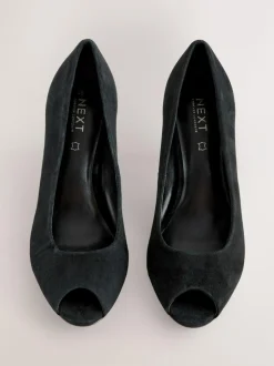 Next Premium Leather Peep Toe Heels Black Suede Outlet
