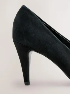 Next Premium Leather Peep Toe Heels Black Suede Outlet
