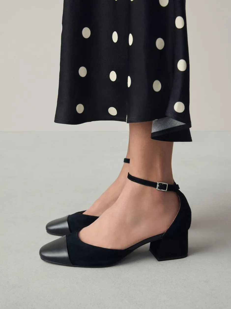 Next Toe Cap Block Heels Black Suede Outlet