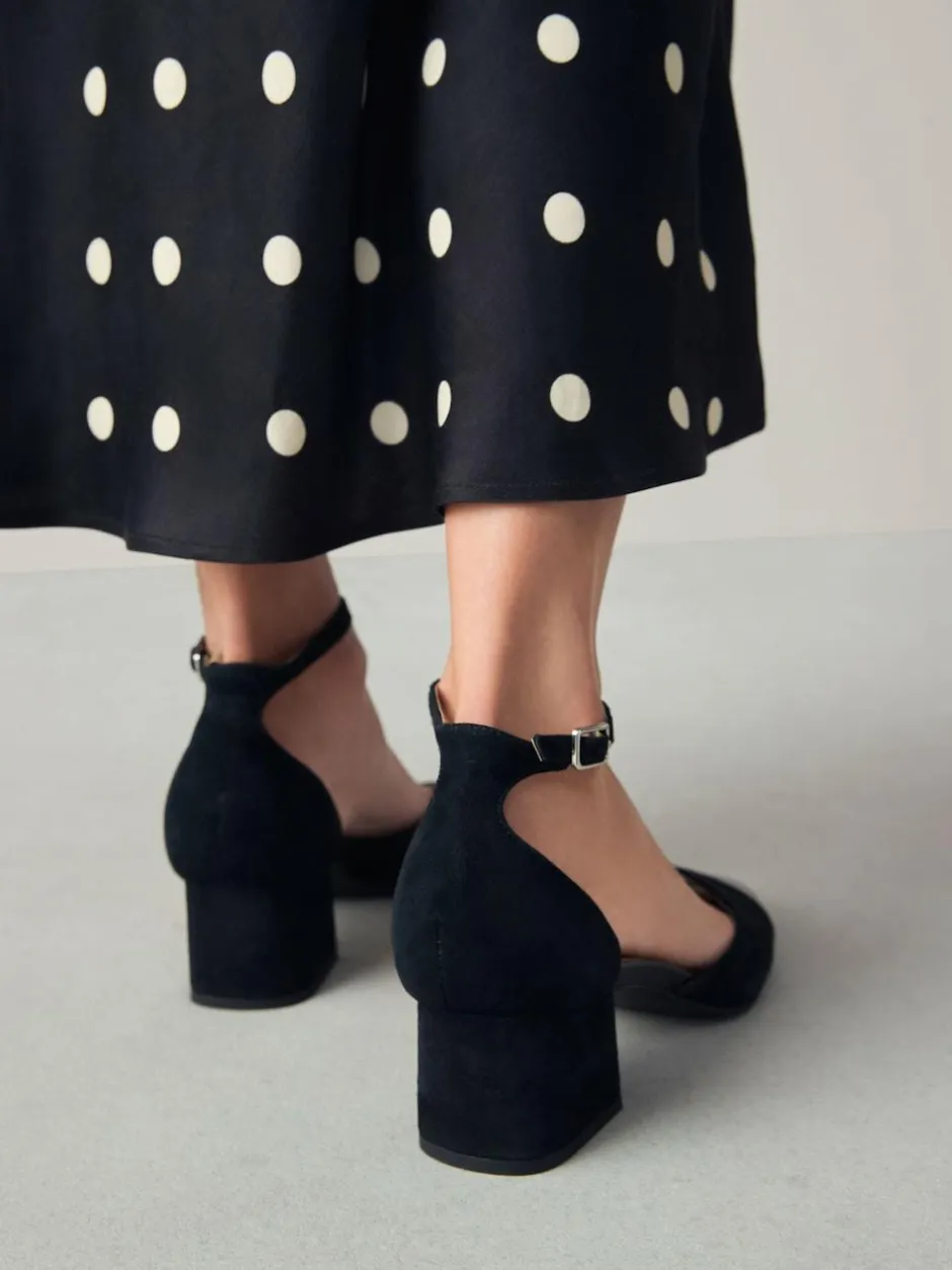 Next Toe Cap Block Heels Black Suede Outlet