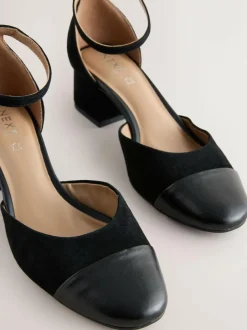 Next Toe Cap Block Heels Black Suede Outlet