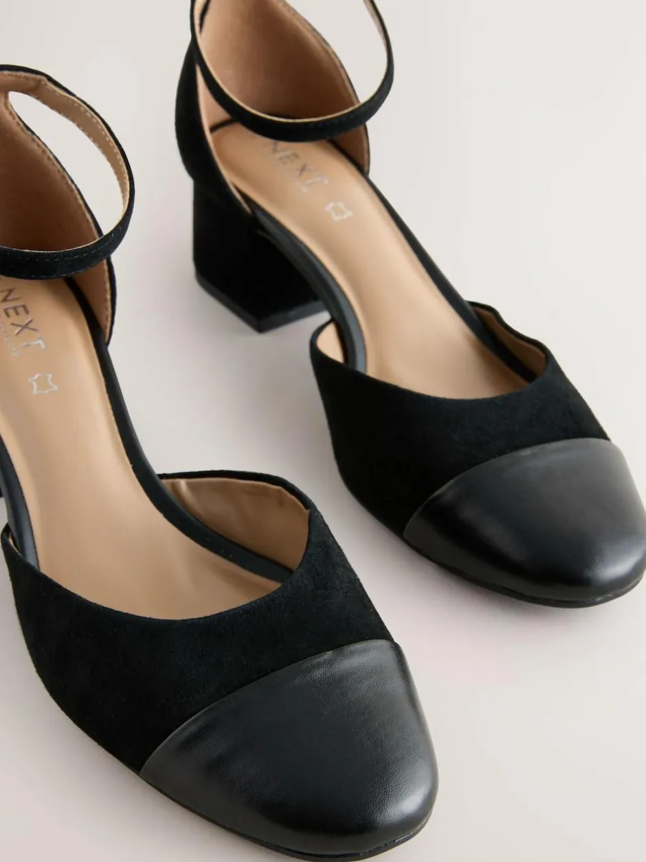 Next Toe Cap Block Heels Black Suede Outlet