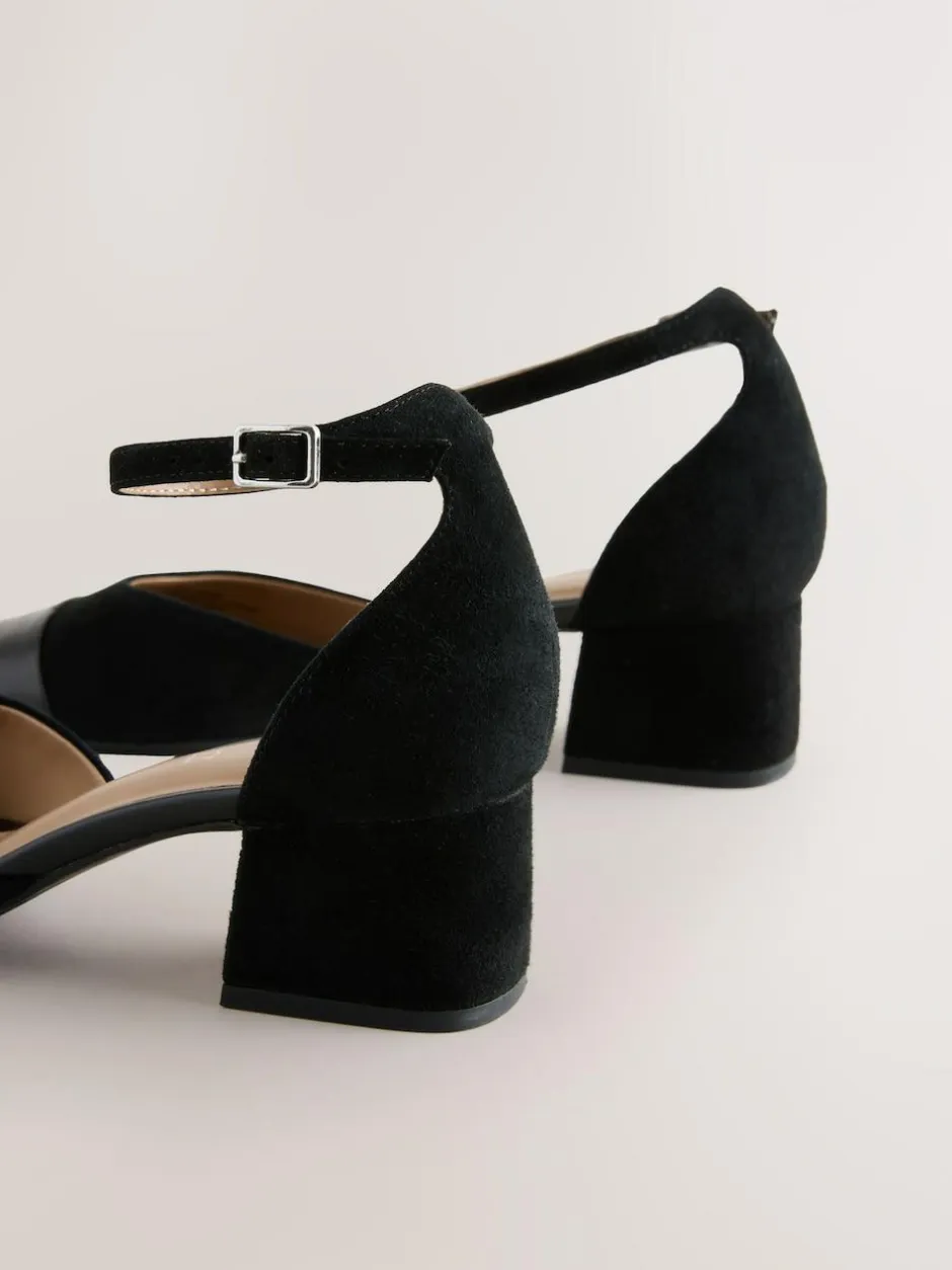 Next Toe Cap Block Heels Black Suede Outlet